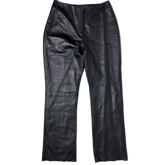 INC International Concepts Black 100% Leather Bootcut Pants High Rise Women 12 - Picture 1 of 12